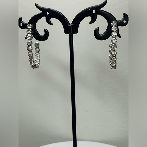Silpada Vintage Rare HTF Sterling Silver CZ Channel Set Hoop Post Earrings - Picture 2 of 16